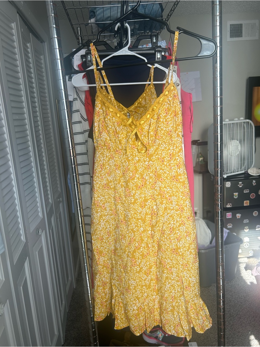 No Boundaries Yellow Floral Tie-Front Midi Dress